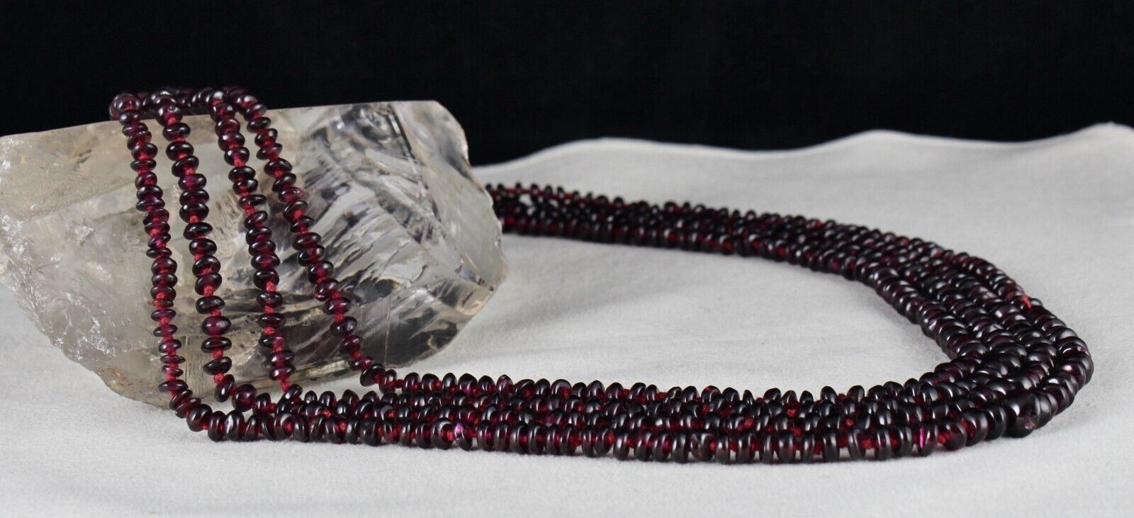 NATURAL GARNET BEADS BUTTON 4 LINE 575 CARATS SEMI PRECIOUS GEMSTONE NECKLACE