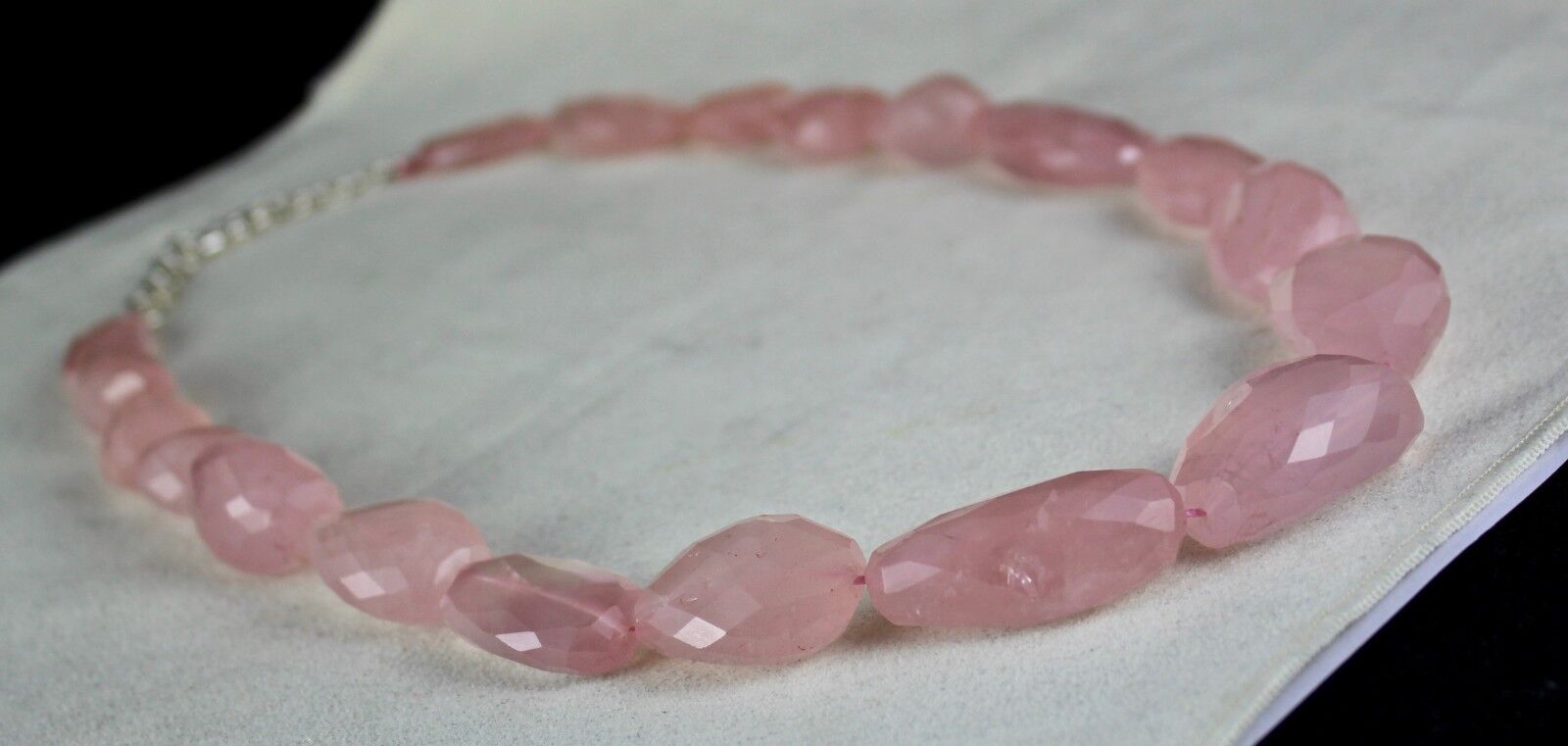 NATURAL ROSE QUARTZ BEADS FANCY CABOCHON 906 CARATS GEMSTONE SILVER NECKLACE