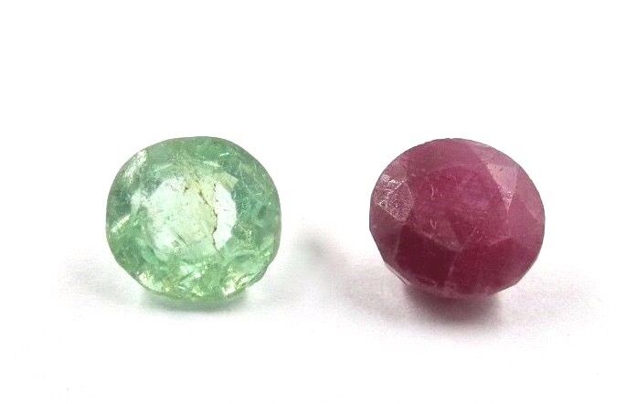 OLD COLOMBIAN EMERALD & NATURAL RUBY ROUND 2 PCS 9.76 CTS GEMSTONE FOR DESIGNING