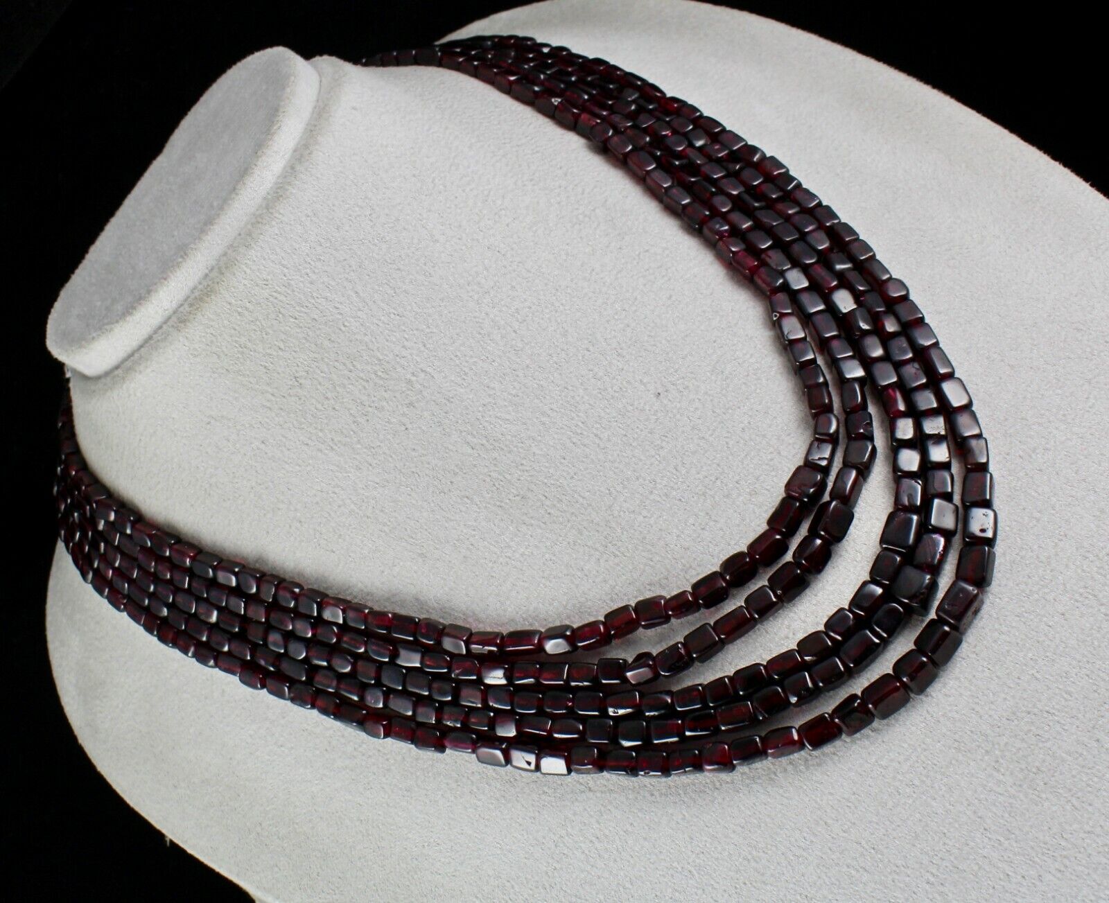 NATURAL GARNET BEADS SQUARE 5 LINE 842 CARATS GEMSTONE FASHION LADIES NECKLACE