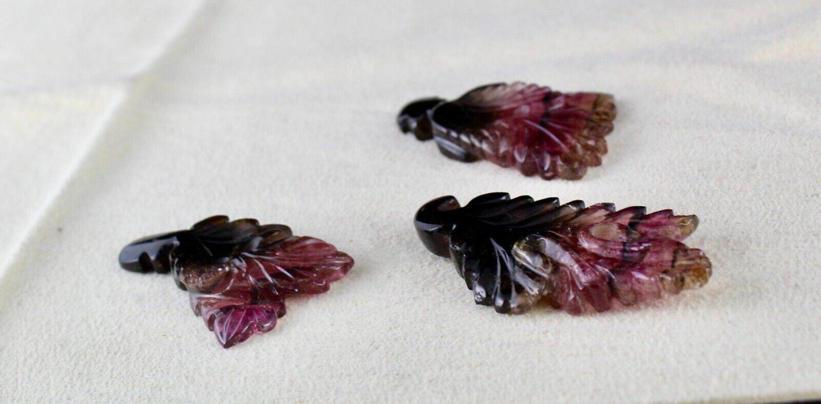 NATURAL MULTI TOURMALINE CARVED LEAVES 3 PCS 108 CTS GEMSTONE EARRING PENDANT