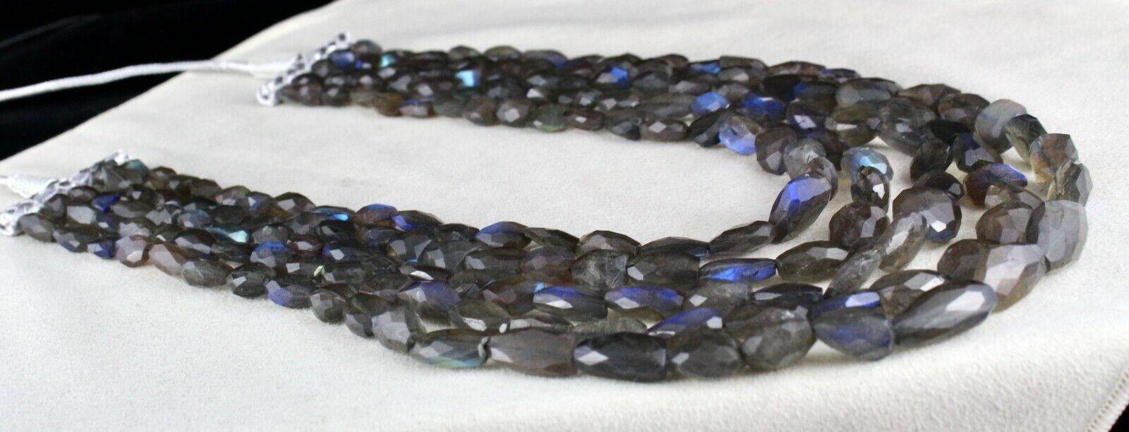 NATURAL BLACK LABRADORITE BEADS FACETED NUGGETS 5 LINE 993 CTS GEMSTONE NECKLACE