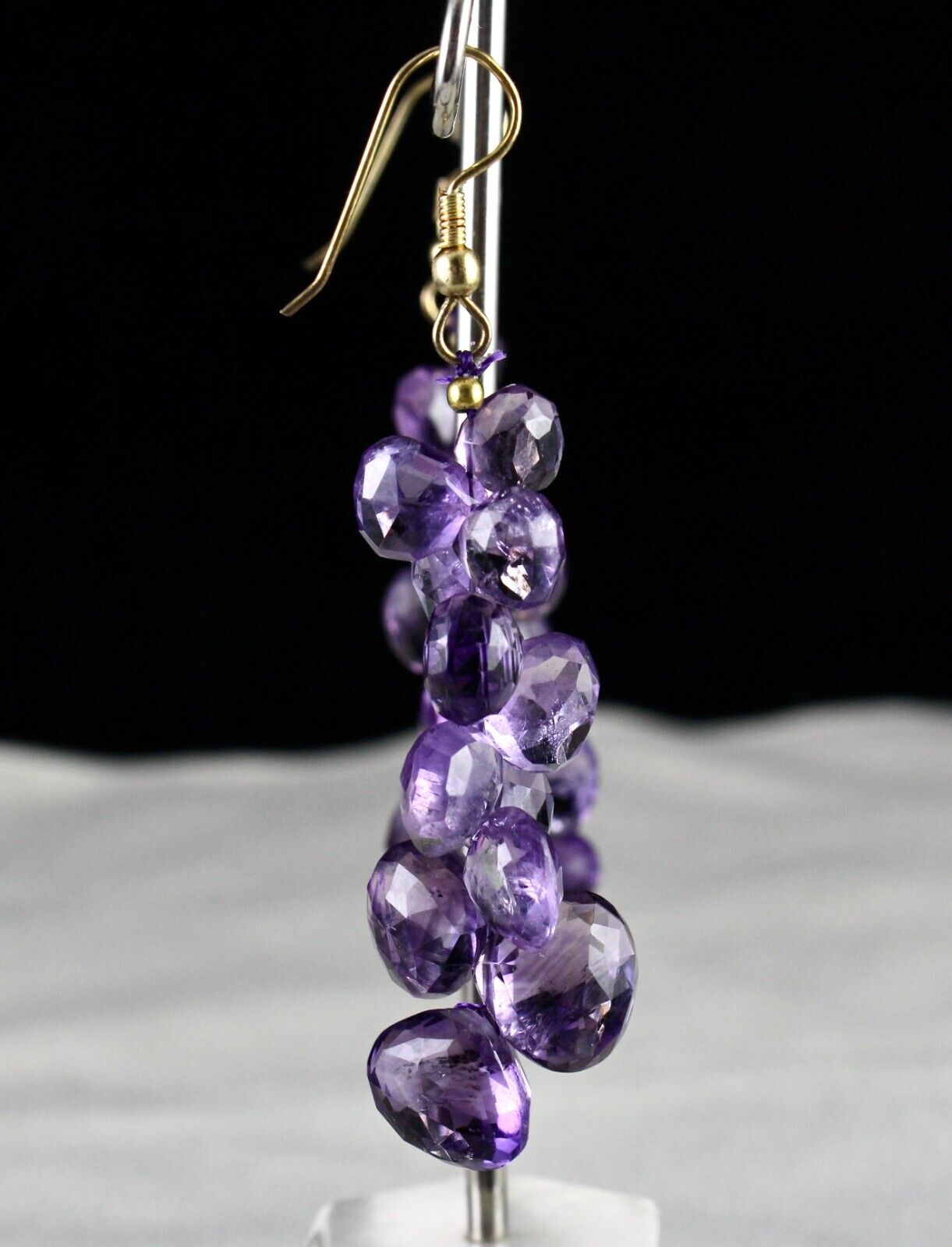 NATURAL AMETHYST BEADS TEAR DROPS 80 CARATS GEMSTONE METAL FASHION EARRING