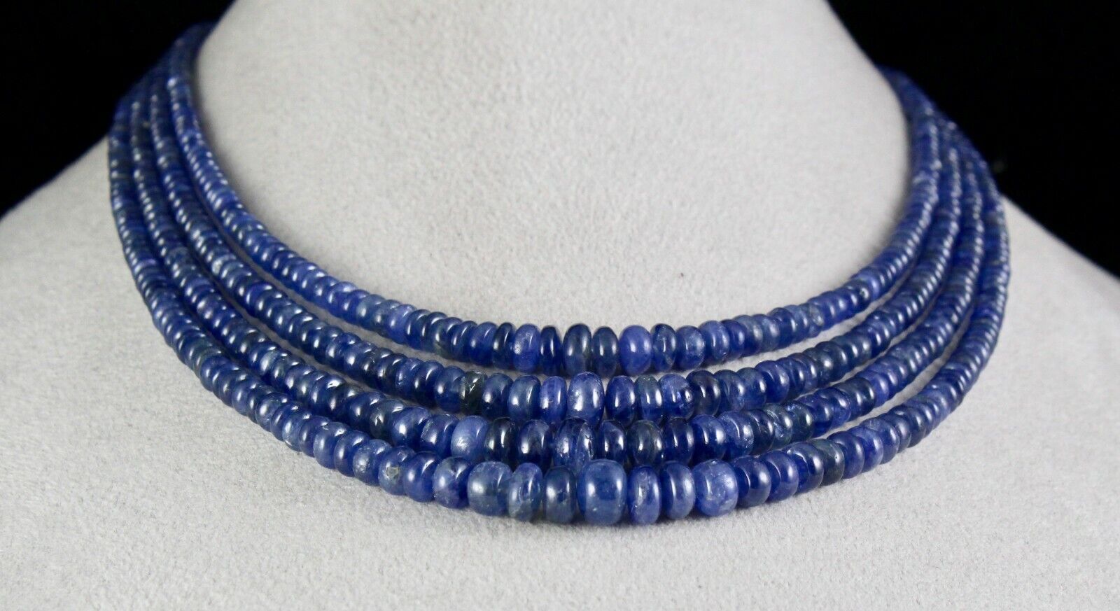 OLD BURMA NATURAL BLUE SAPPHIRE BEADS ROUND 4 LINE 477 CARATS GEMSTONE NECKLACE