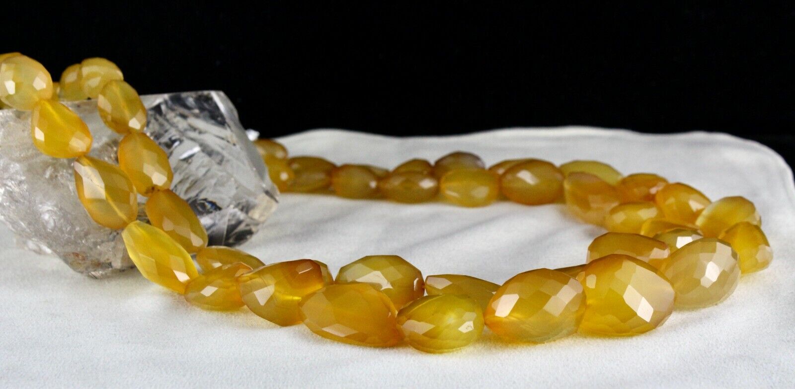 YELLOW CHALCEDONY BEADS FACETED 2 L 1747 CTS GEMSTONE BEADED FASHION NECKLACE