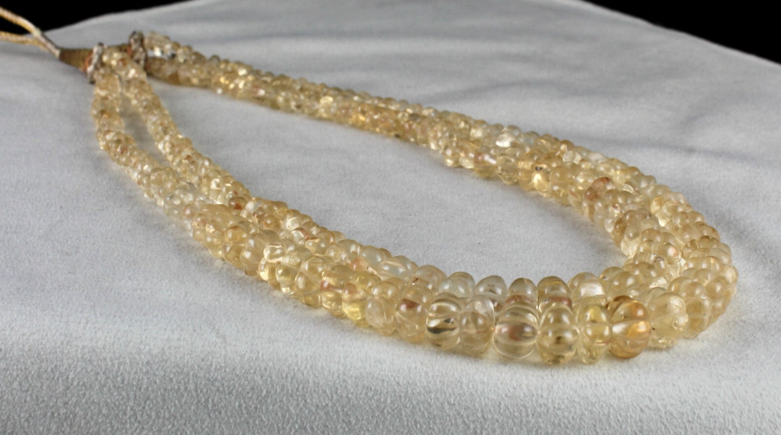 Natural Yellow Citrine 558 Ct Beads Carved Round Gemstone Vintage Necklace