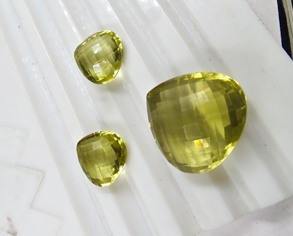 3 PCS LEMON QUARTZ FACETED DROPS GEMSTONE FOR PENDANT & EARRING SET