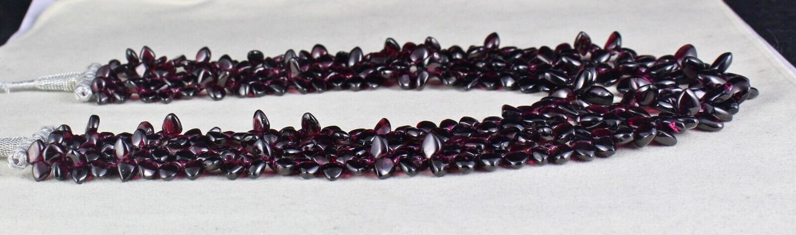 NATURAL PINK GARNET BEADS FANCY DROPS 3 LINE 1062 CARATS GEMSTONE FINE NECKLACE