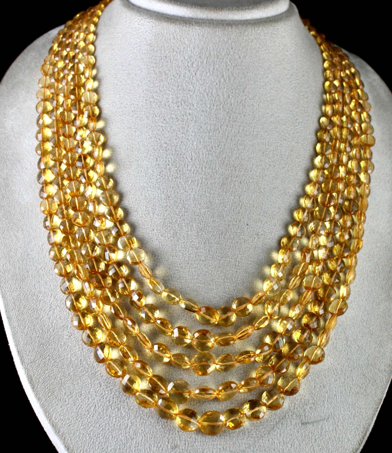 Certified Natural Yellow Citrine 752 Ct Faceted Coin Beads Necklace Women