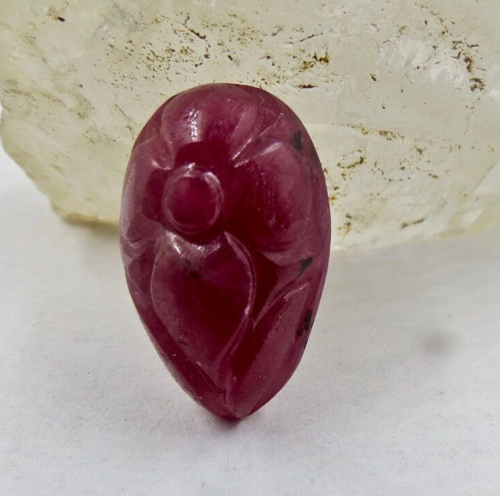 Natural Ruby 25.51 Ct Carved Pear Gemstone 23mm For Pendant & Ring