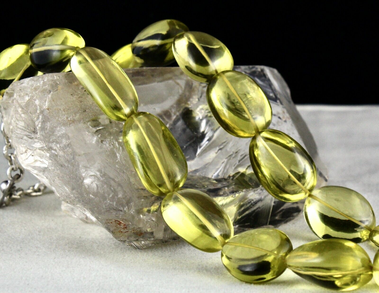 Natural Green Gold Lemon Quartz Beads Tumble 26mm 712 Carats Gemstone Necklace