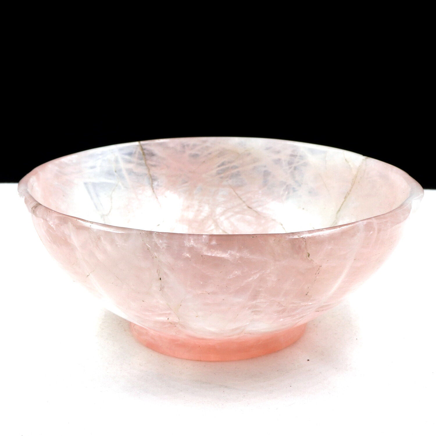 Hand Crafted Natural Rose Quartz Carved 1185 Ct Gemstone Round Bowl Home Decor