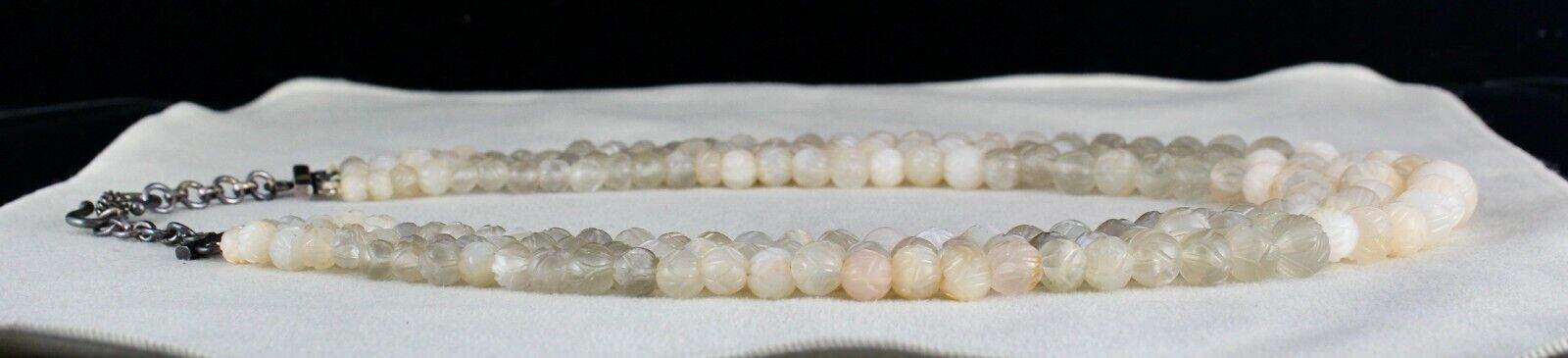 NATURAL MULTI MOONSTONE BEADS CARVED 3 LINE 667 CTS GEMSTONE LADIES NECKLACE