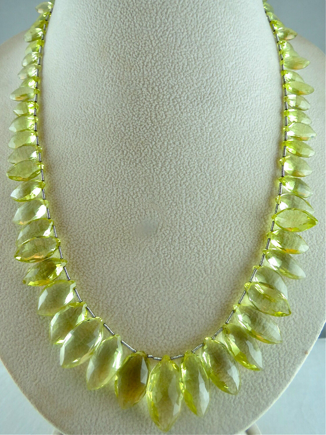 NATURAL LEMON QUARTZ BEADS FACETED TEAR DROPS 272 CTS GEMSTONE SILVER NECKLACE