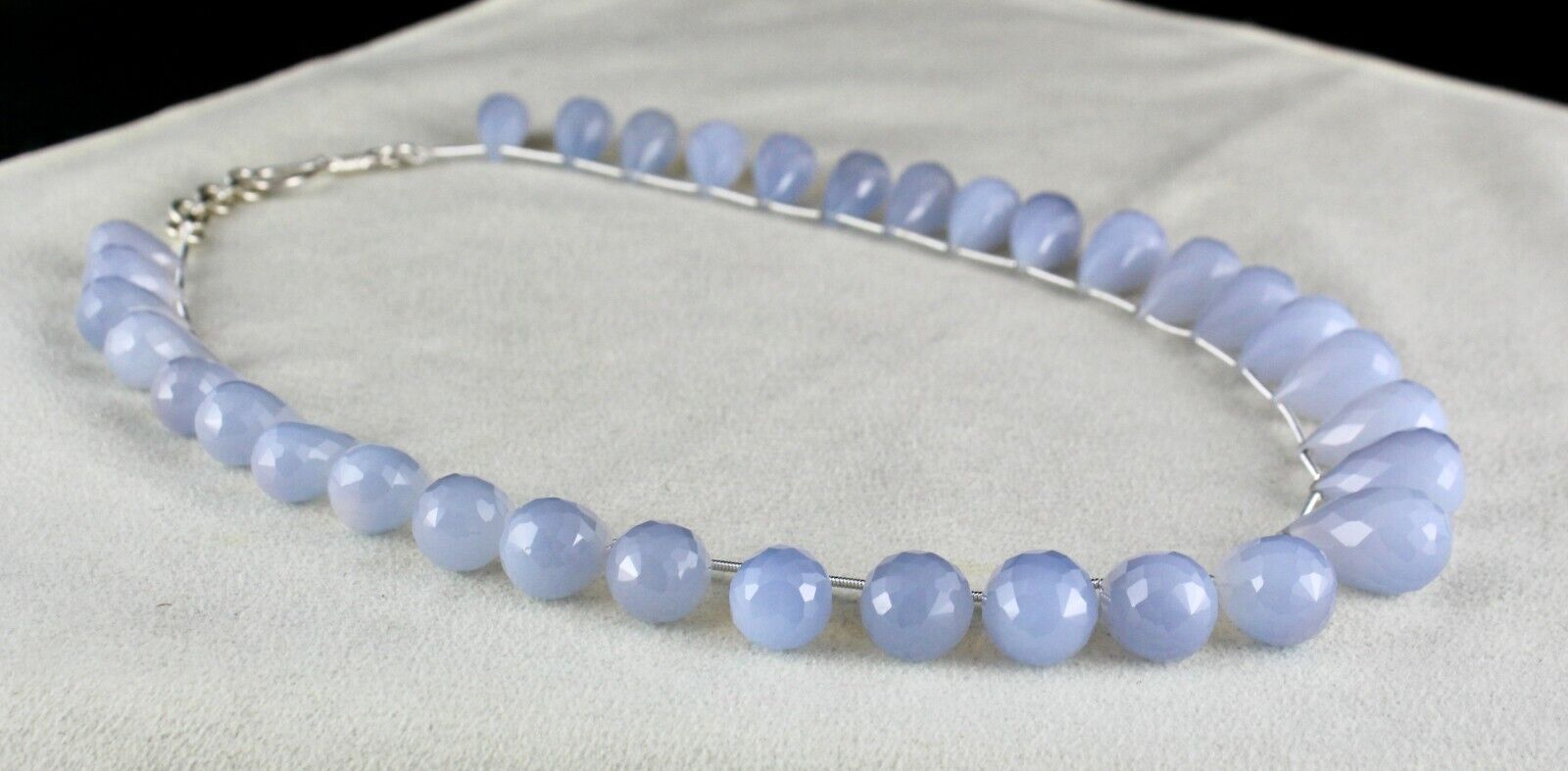 NATURAL BLUE CHALCEDONY BEADS TEARDROPS 1 LINE 438 CARATS GEMSTONE FINE NECKLACE