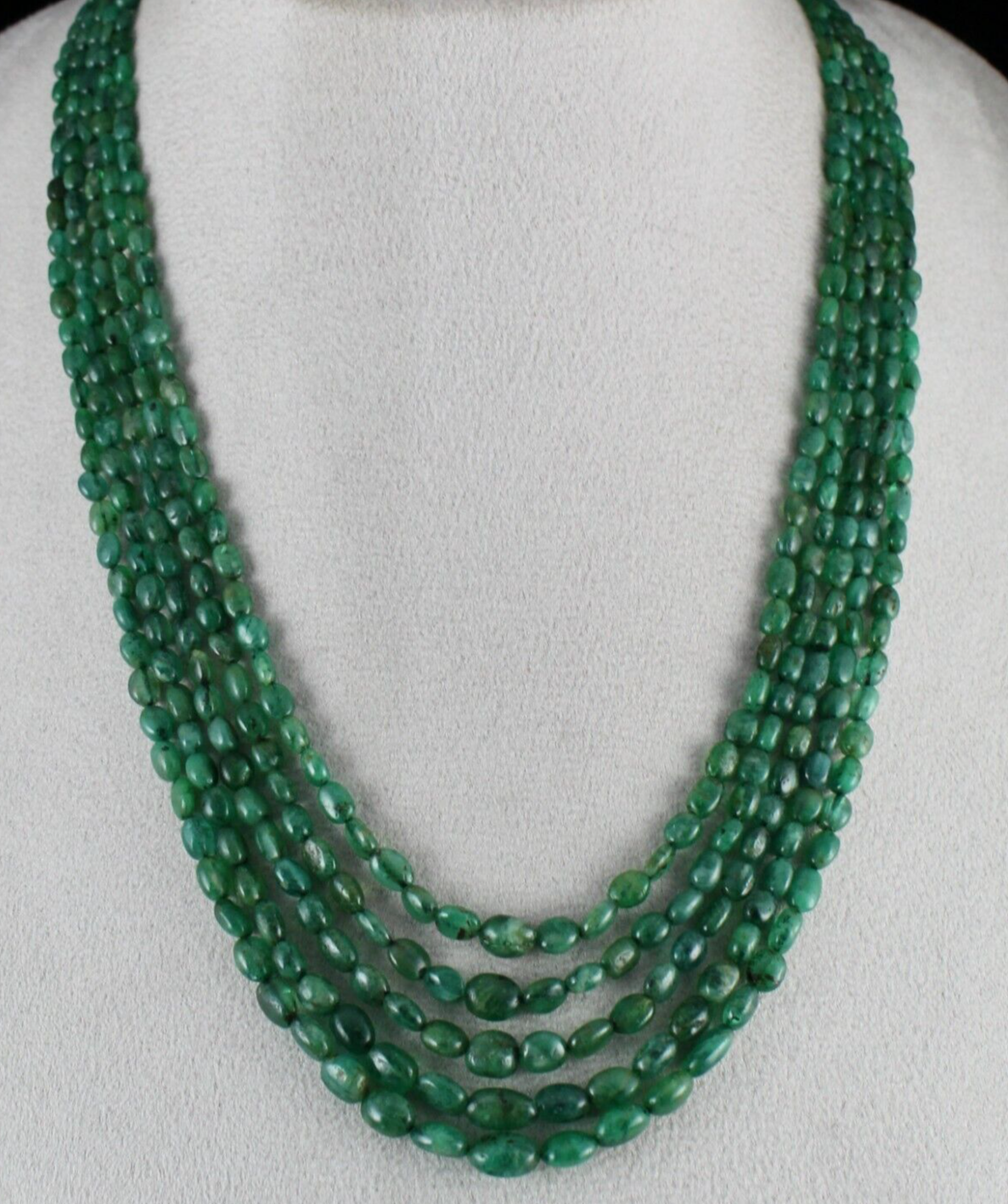 Antique Natural Emerald Beaded Necklace 5 L 328 Carats Gemstone Precious Strings