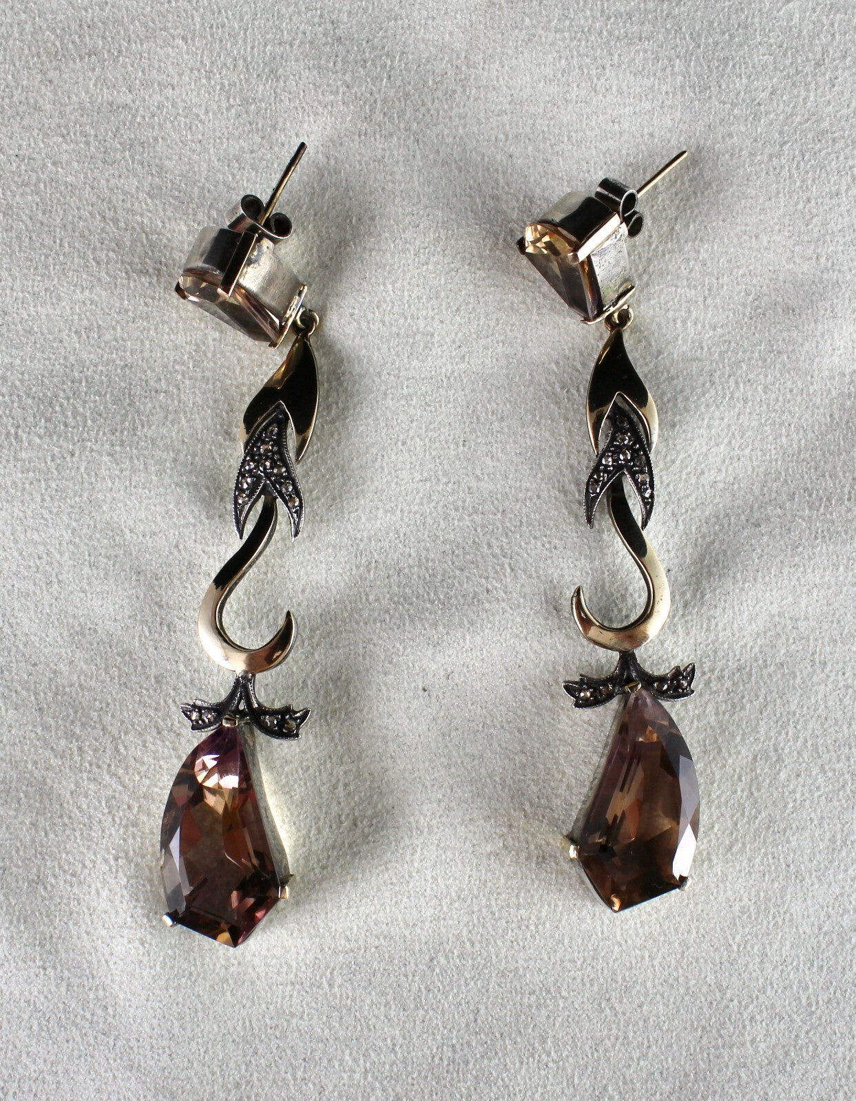 Certified 18k Gold Natural Diamond & Sterling Silver Ametrine 133.70ct Earrings