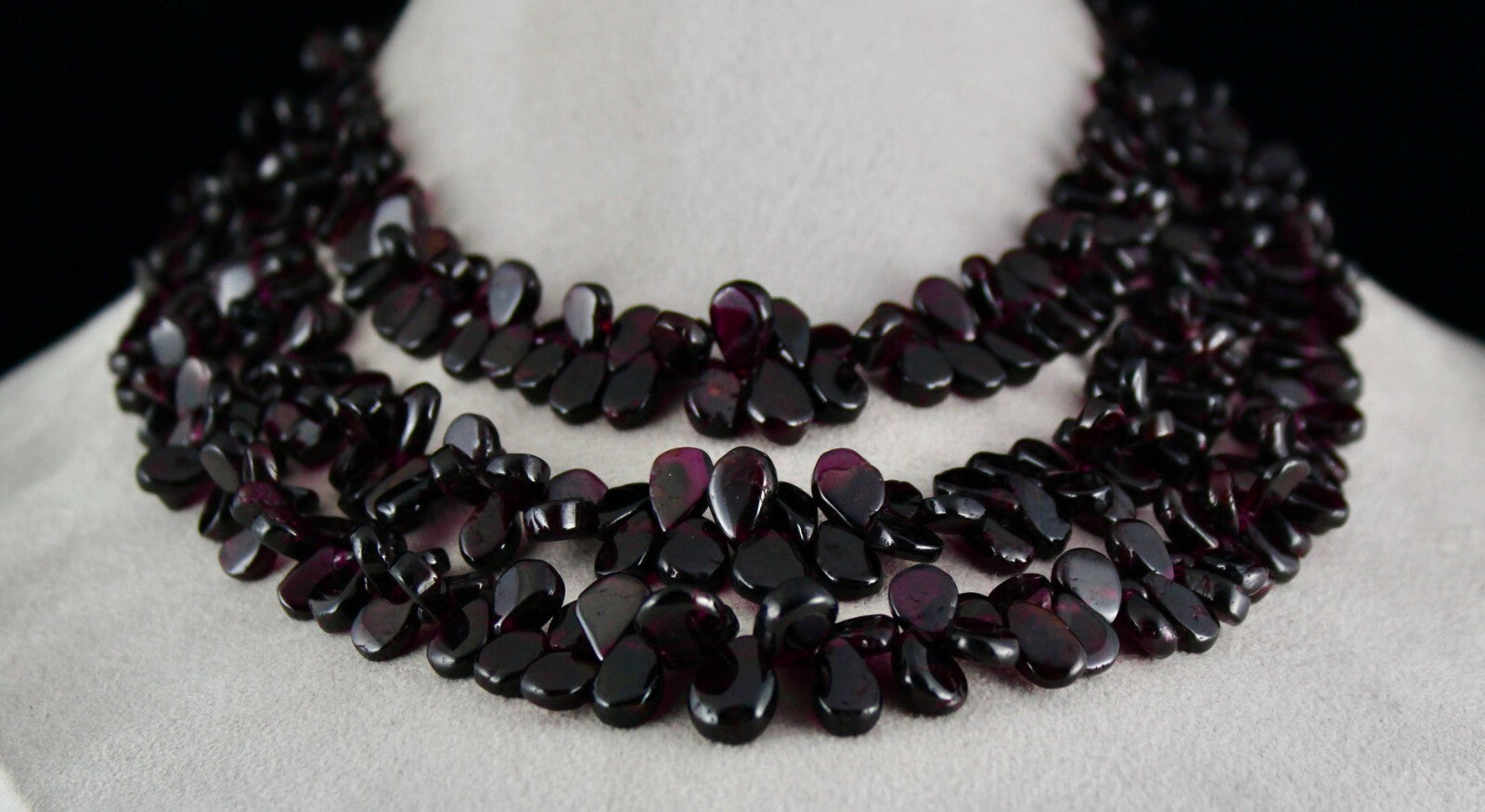 Natural Red Garnet Pear Beads Necklace 1248 Carats Gemstone Fine 3 Line