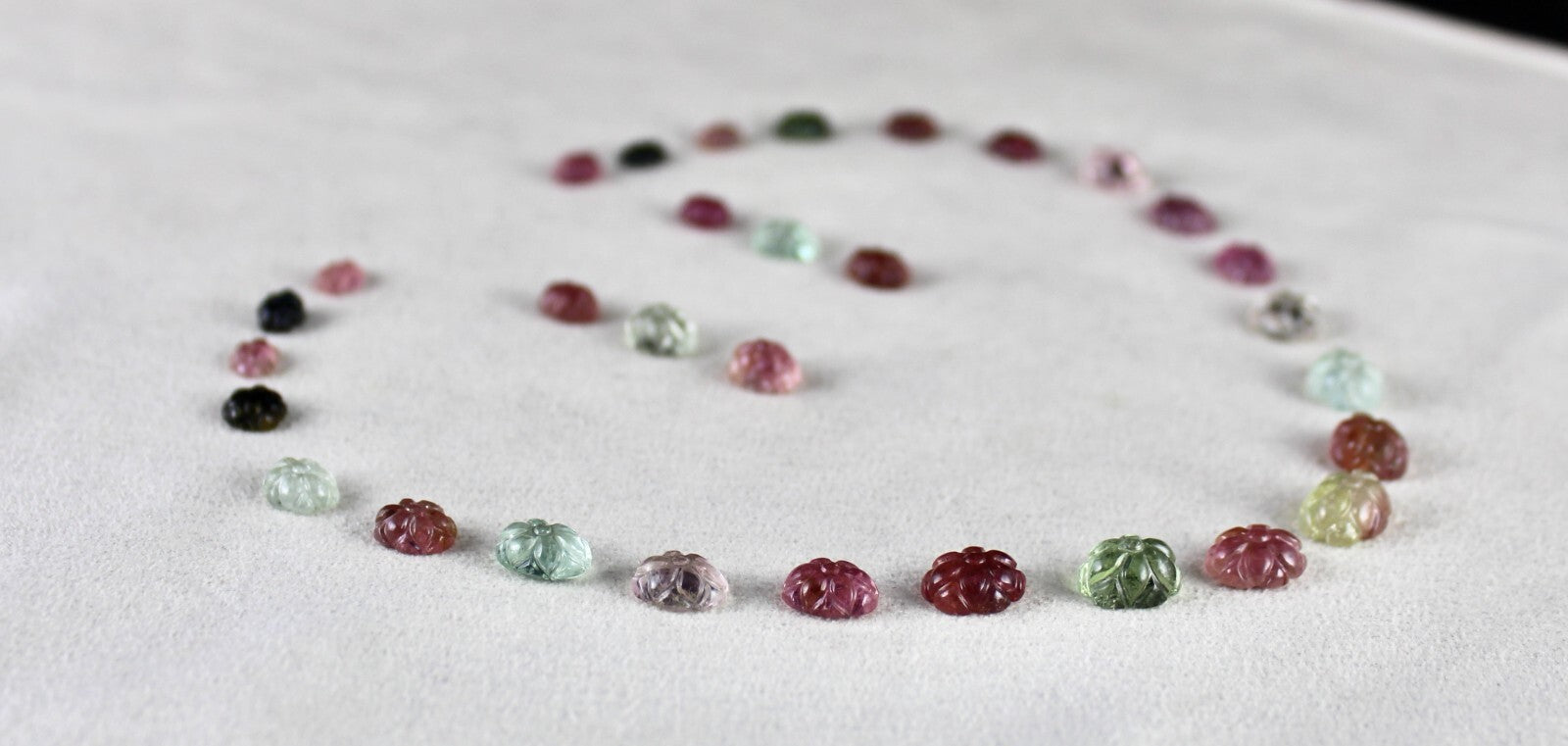 Certified Natural Multi Tourmaline 71.50ct Carved Flower Gemstone Necklace Set