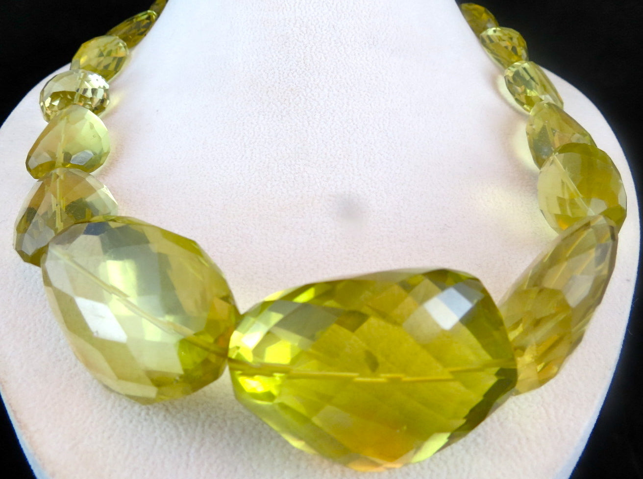 Natural Lemon Quartz Necklace 1242ct Faceted Beads In Sterling Silver Hook