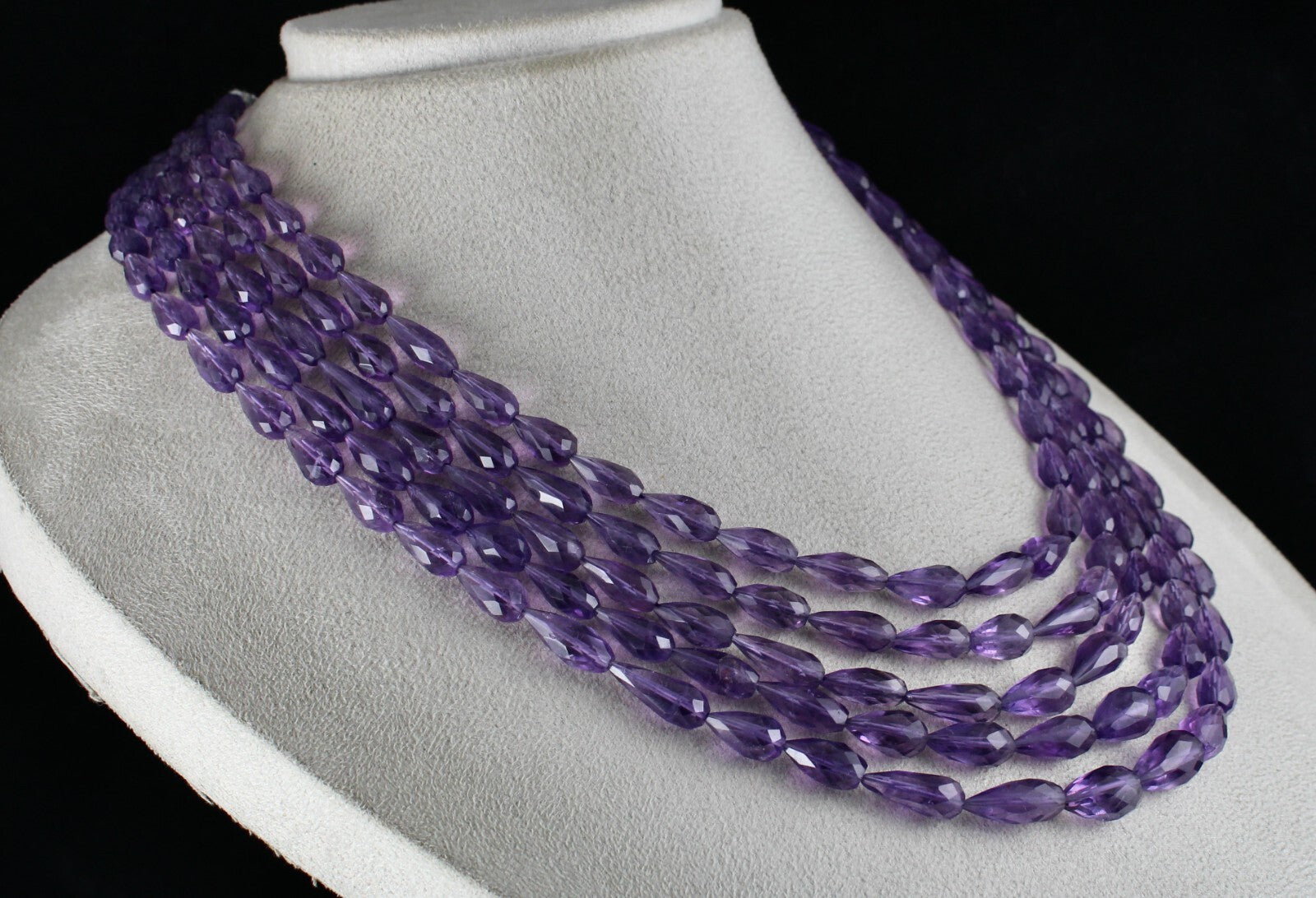 Certified Natural Purple Amethyst 660ct Tear Drop Beads Finest Necklace