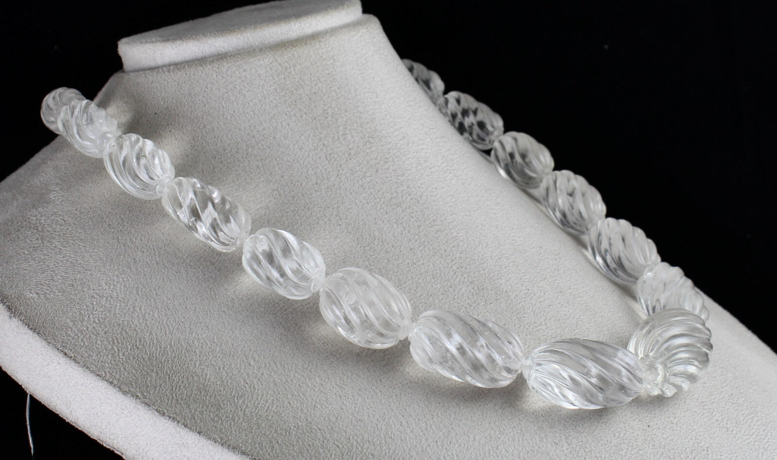 Natural White Rock Crystal Quartz 1330 Ct Oval Gemstone Necklace Beads Engraved