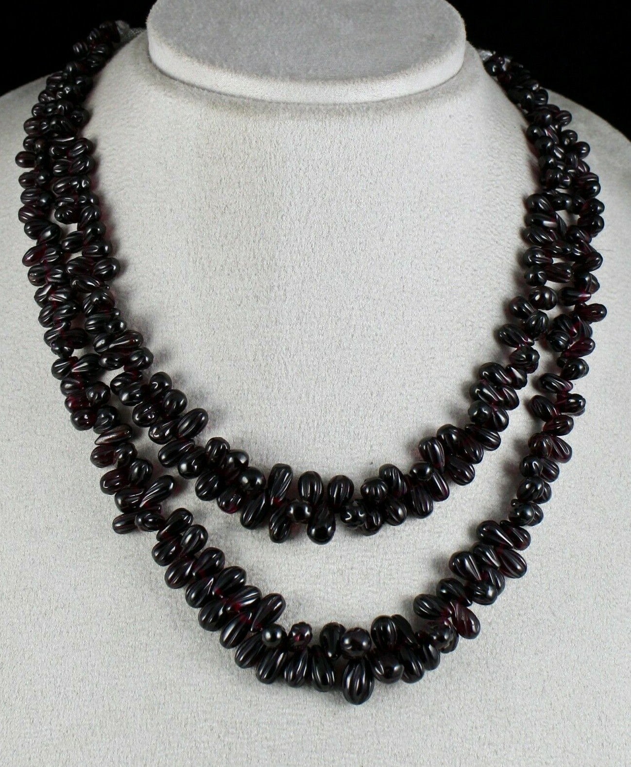Natural Red Garnet Beads Carved Tear Drops 664 Ct Gemstone Necklace