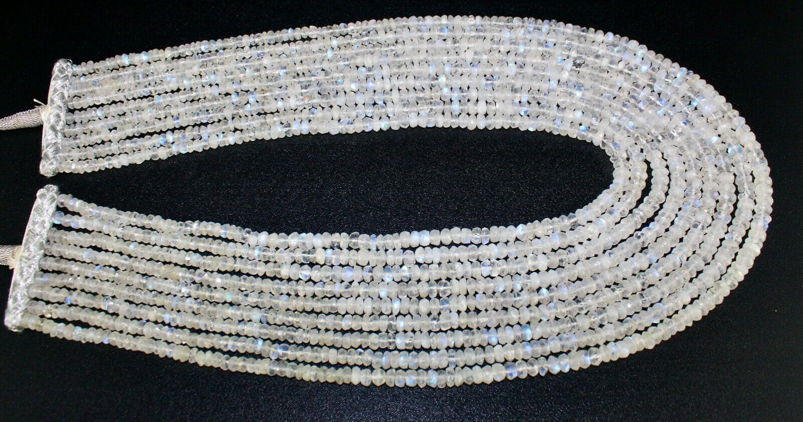 Rainbow Moonstone Beaded Fashion Necklace 9 String 1132 Carats Natural Gemstone