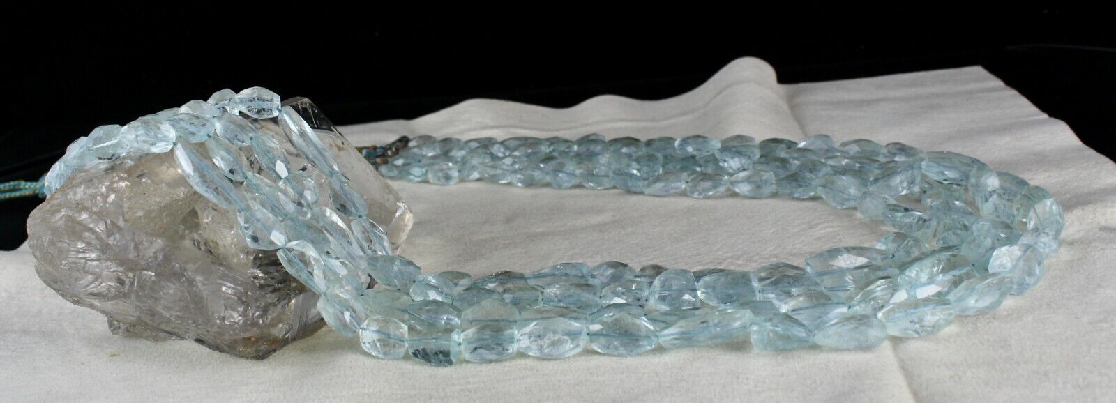 NATURAL BLUE AQUAMARINE FACETED TUMBLE  BEADS 4 LINE 1061 CARATS FINEST NECKLACE