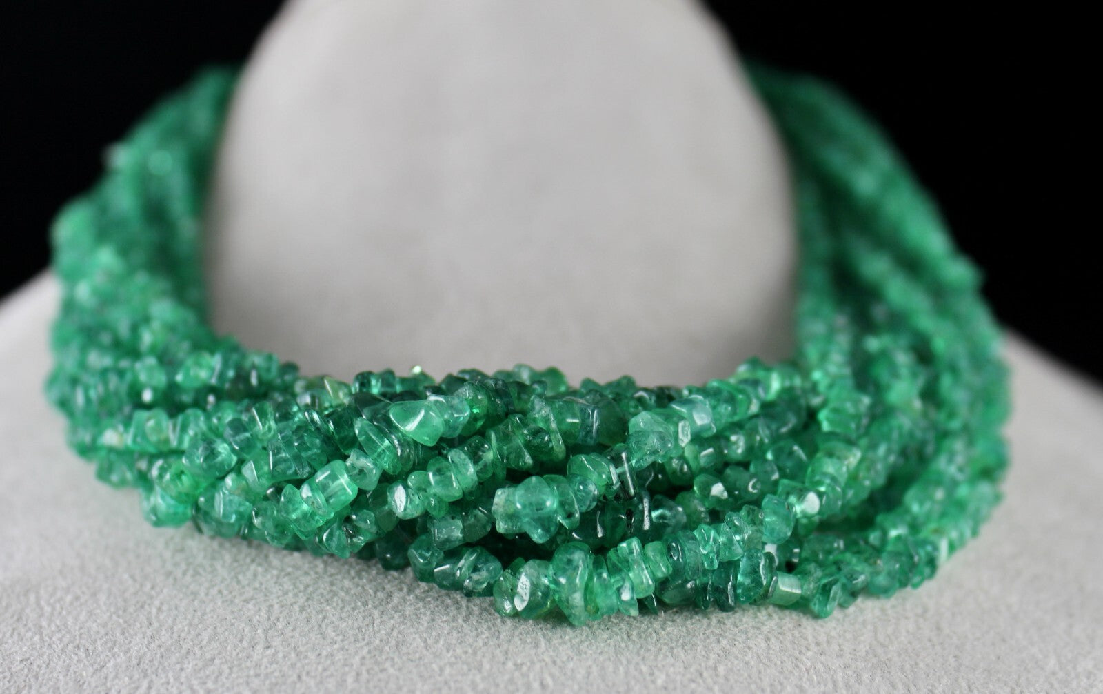 Vintage Natural Emerald Necklace 14L 890 Ct Certified Bead Gemstone Silver Clasp