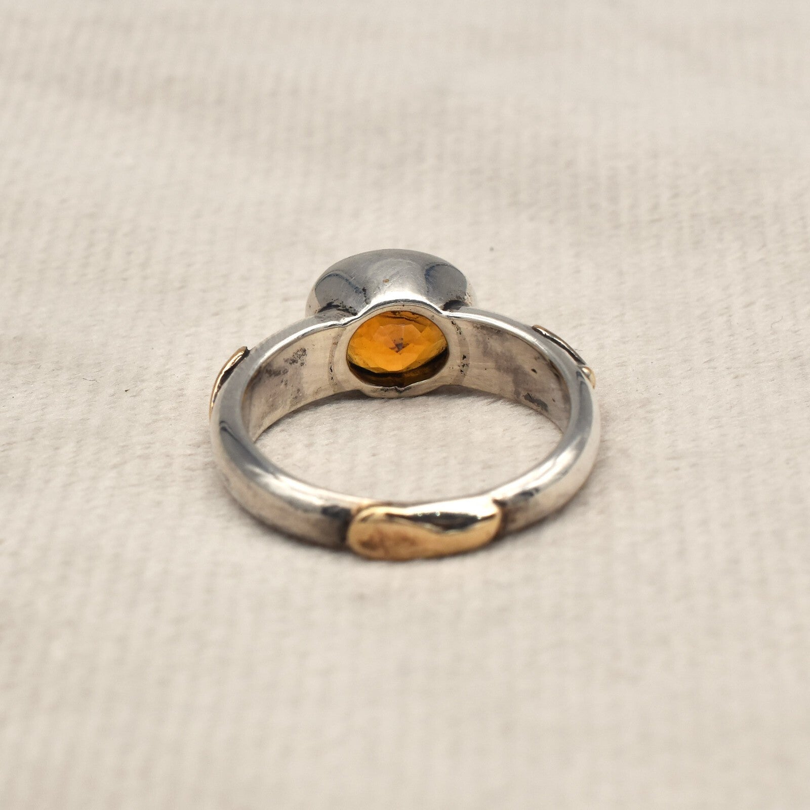 Vintage Victorian Unisex Yellow Citrine 35ct Ring 18k Gold 925 Silver