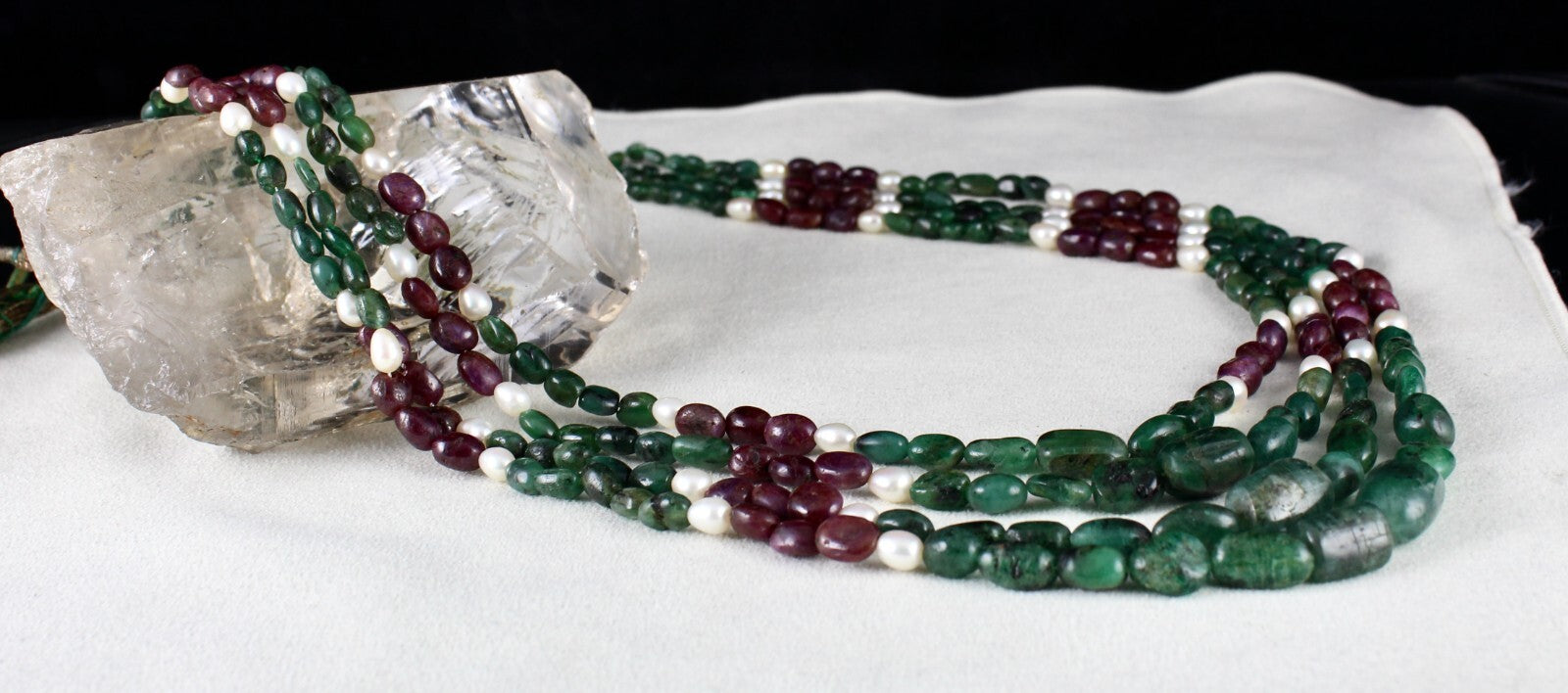 Certified Antique Natural Ruby 10ct Emerald Pearl Bead 550 Ct Gemstone Necklace