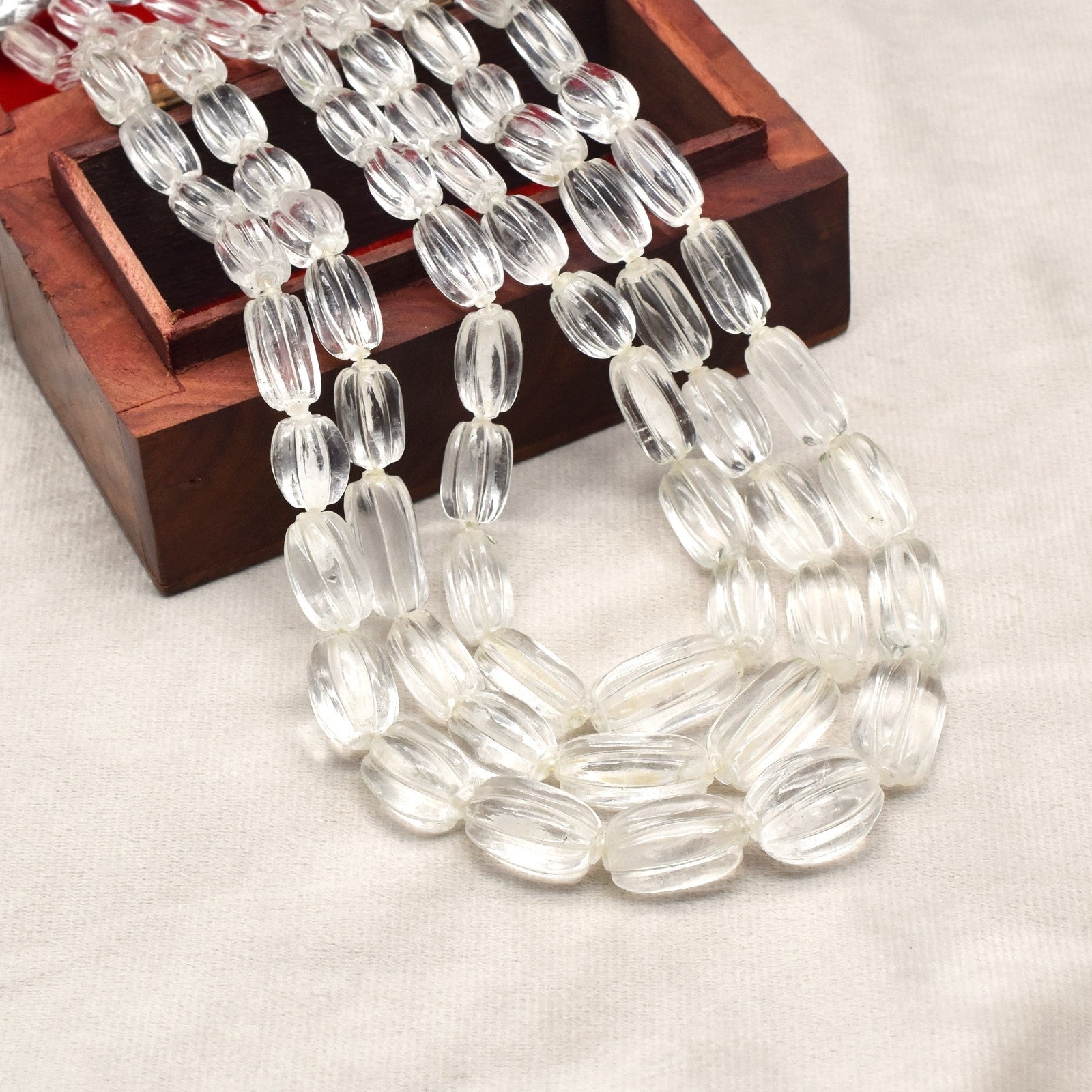 Certified Natural Rock Crystal Quartz 1158 Ct Carved Melon Beads Necklace 3l