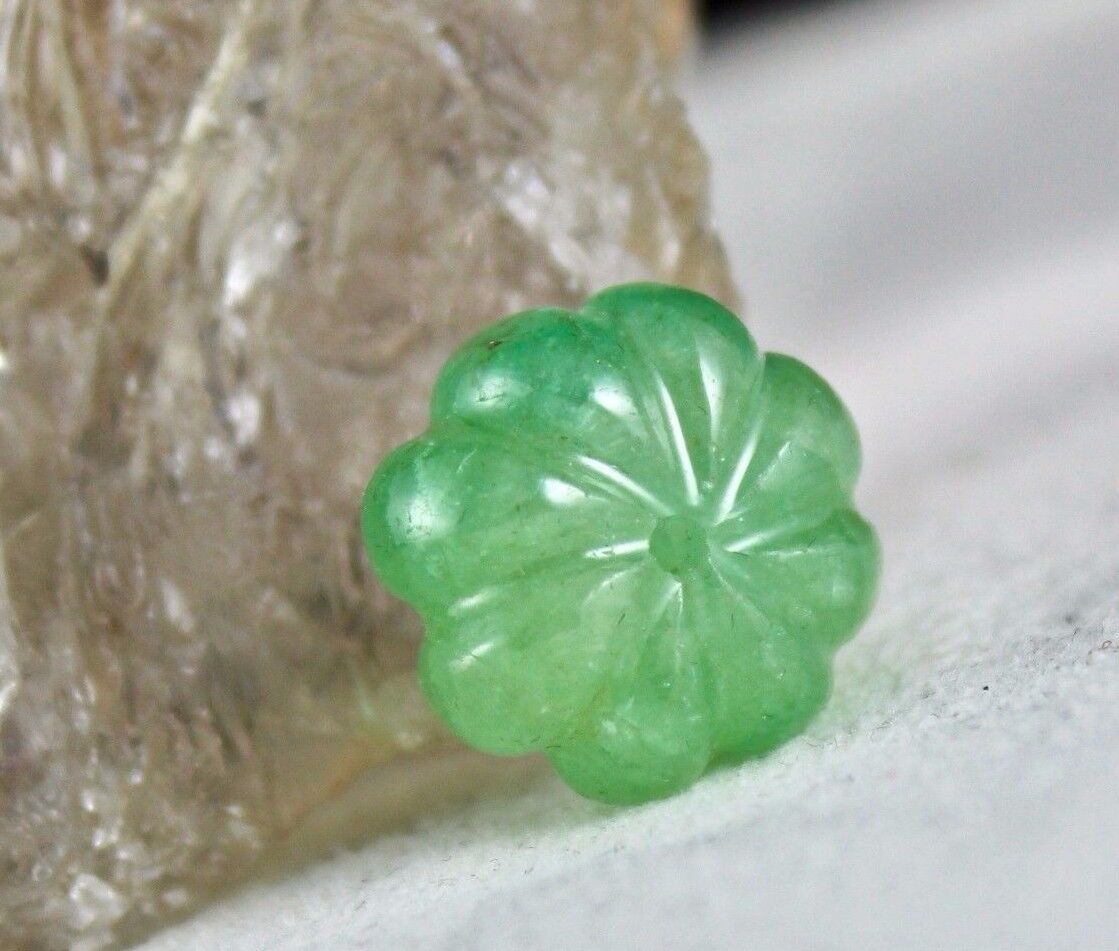 Natural Colombian Emerald Carved Melon Bead 20.33 Ct Stone Design Pendant Ring