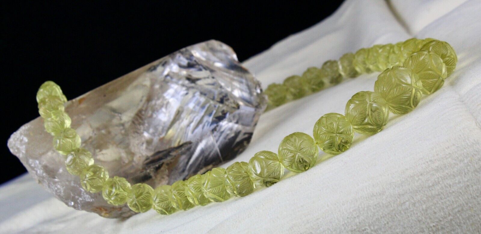 UNIQUE NATURAL LEMON QUARTZ BEADS CARVED 496 CTS SEMI PRECIOUS GEMSTONE NECKLACE