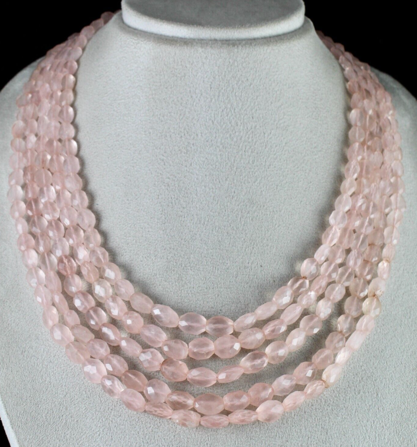 Natural Pink Rose Quartz Faceted Cabochon Beads Necklace 5 L 788 Ct Gemstone