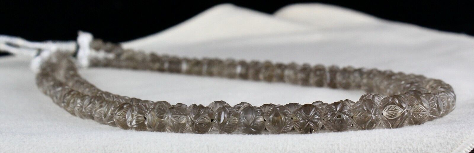 NATURAL SMOKY QUARTZ BEADS CARVED 2 LINE 345 CARATS GEMSTONE ANTIQUE NECKLACE