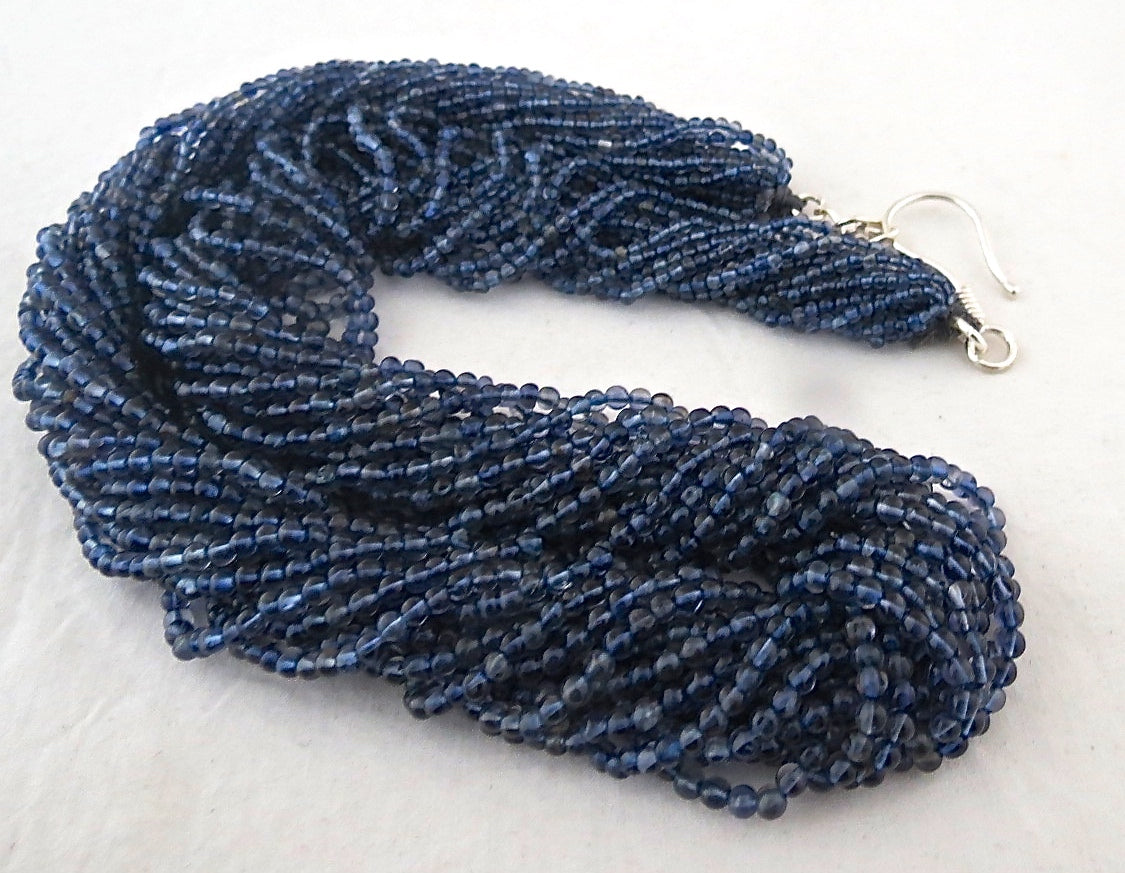 Natural Iolite 417ct Blue Round Beads Sterling Silver Fashion Necklace