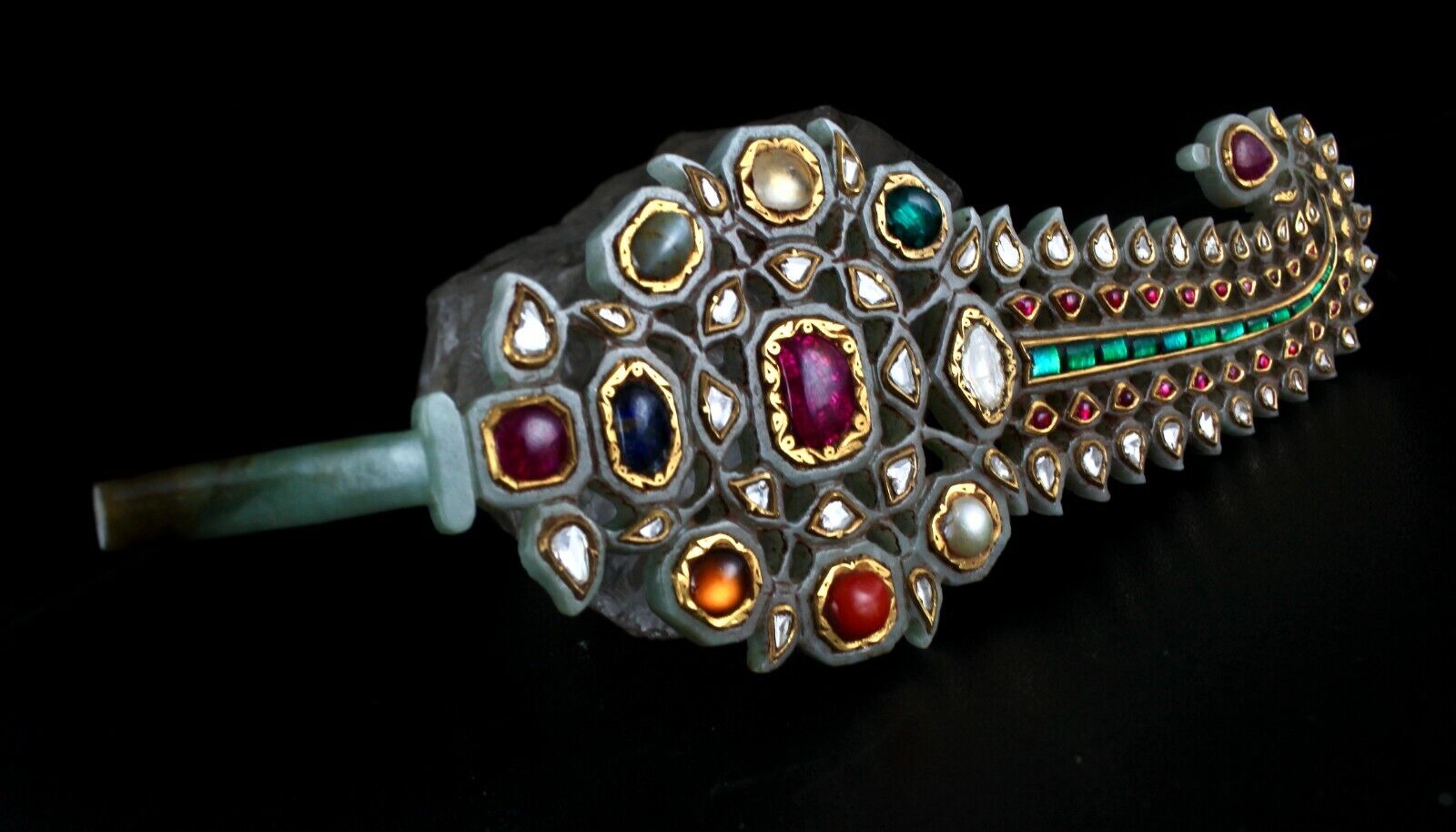 Natural Persian Jade Turban Groom Kalangi Studded Ruby Diamond Emerald 22k Gold