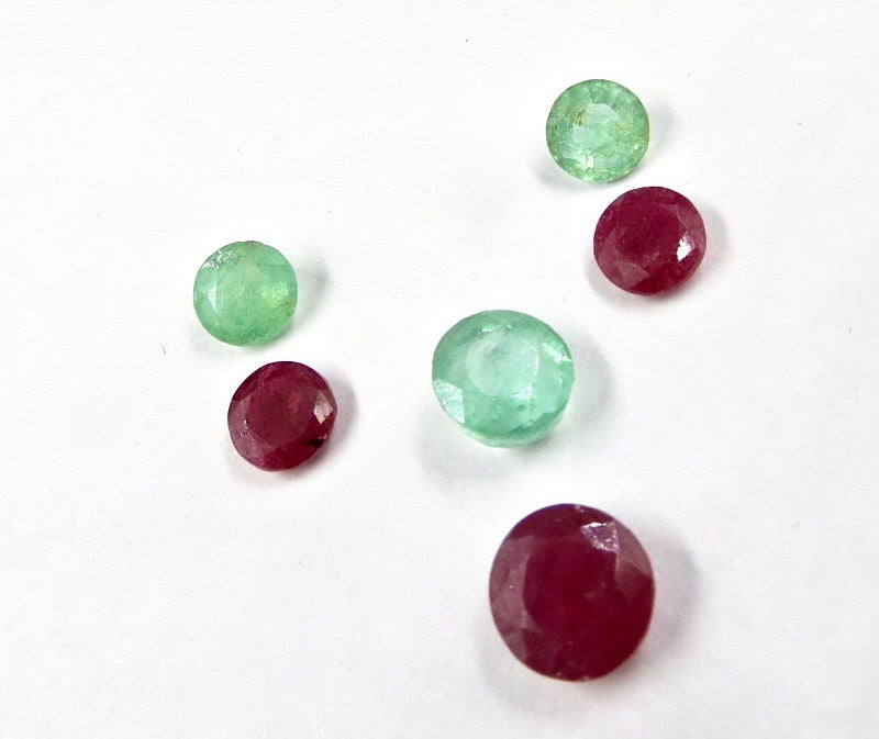 Certified Natural Colombian Emerald 9.91 Ct Ruby Round Cut Sterling Silver Set