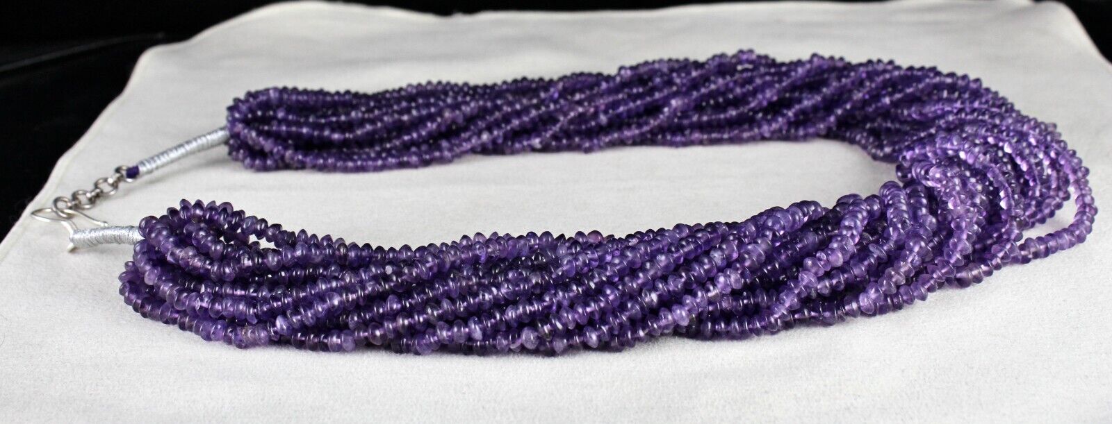 Natural Brazilian Amethyst Beads Button 18 Line 1452 Ct Gemstone Silver Necklace