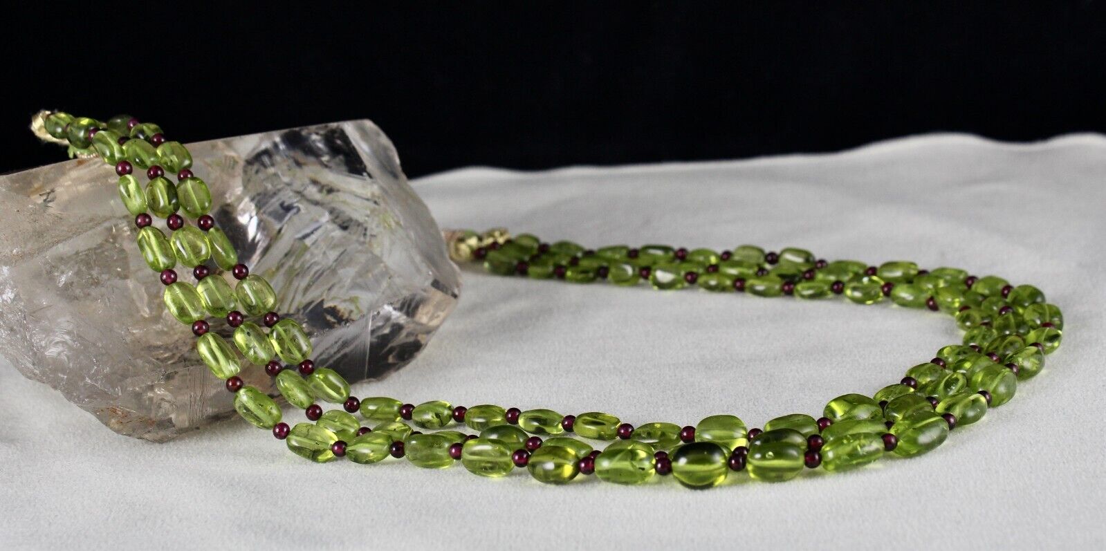 Natural Peridot Garnet Beaded Cabochon 3 Line 345 Cts Gemstone Fine Necklace