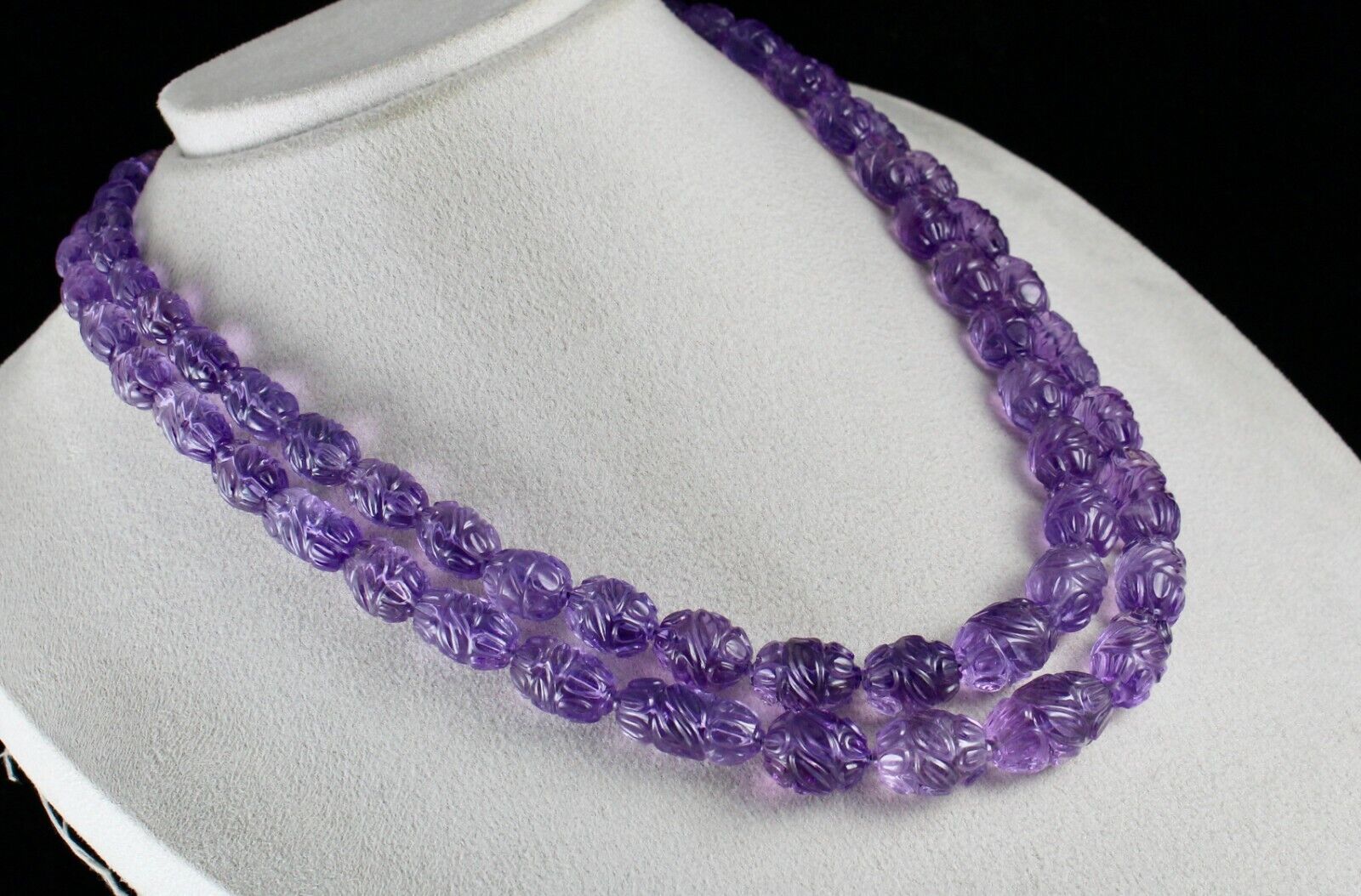 Certified Natural Amethyst Carved Beads 2 L 759 Ct Gemstone Important Necklace