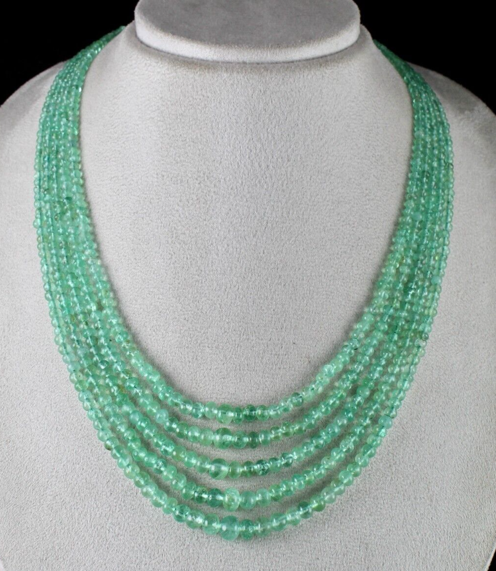 ANTIQUE COLOMBIAN EMERALD BEADS ROUND 5 L 353 CARATS GEMSTONE IMPORTANT NECKLACE