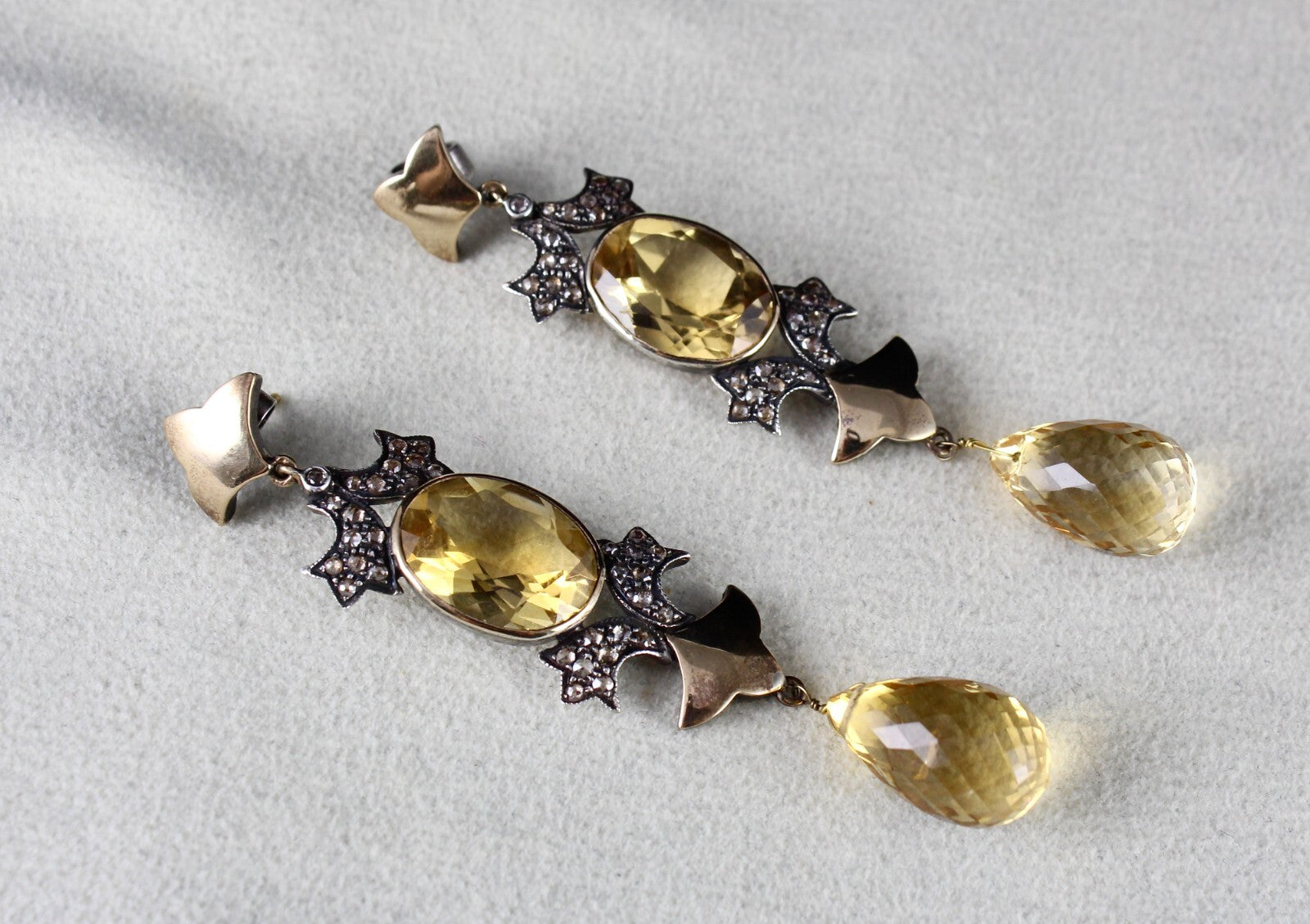 Certified Natural Citrine 10ct Natural Diamond 18k Gold Sterling Silver Earrings