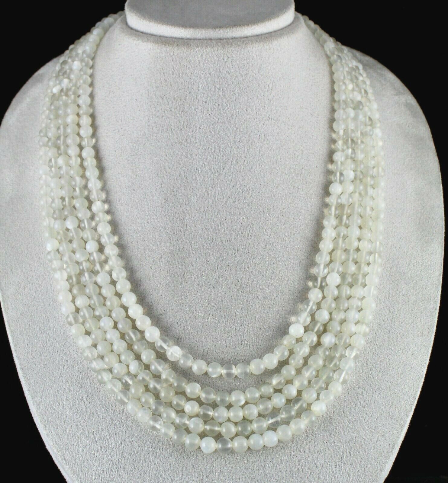 Natural White Moonstone Beaded Necklace 802 Carats Round Gemstone Silver Clasp