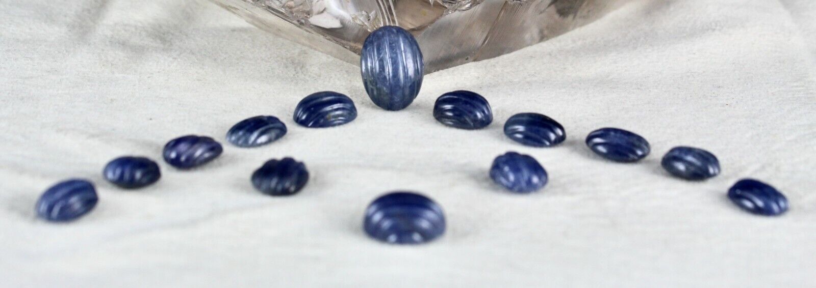 Natural Untreated Blue Sapphire Carved Oval Gemstone 14 Pcs 65.60 Cts Design Set