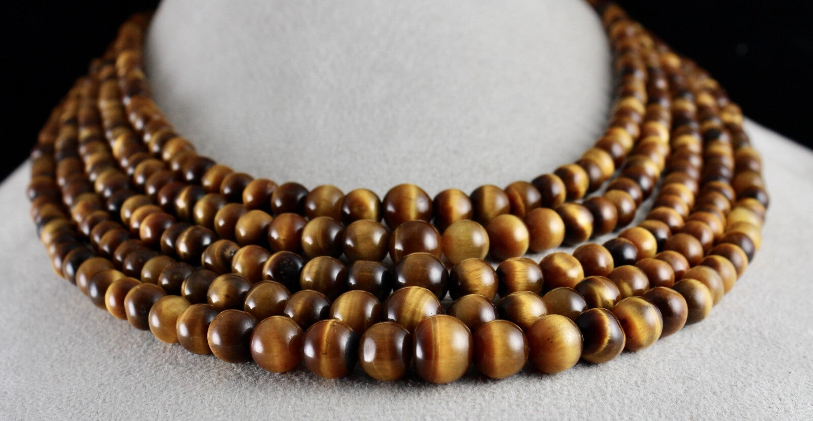 Natural Tiger's Eye 5l 813 Ct Yellow Gemstone Bead Round Necklace Ladies Fashion