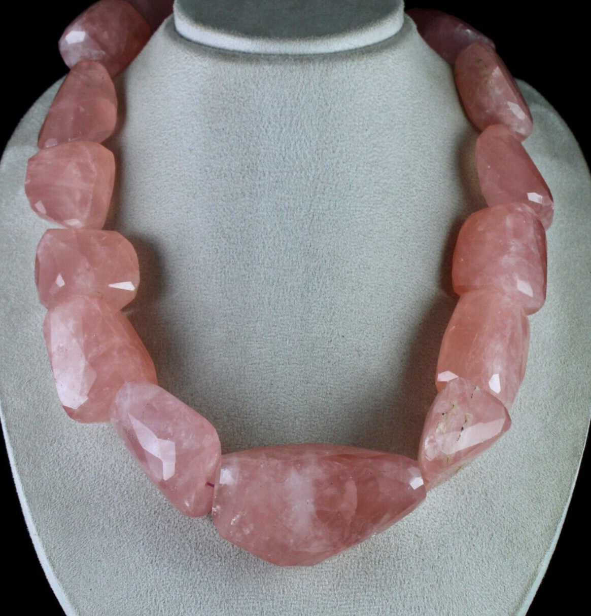 Certified Natural Rose Quartz Faceted Beads 3523 Ct Sterling Silver Necklace