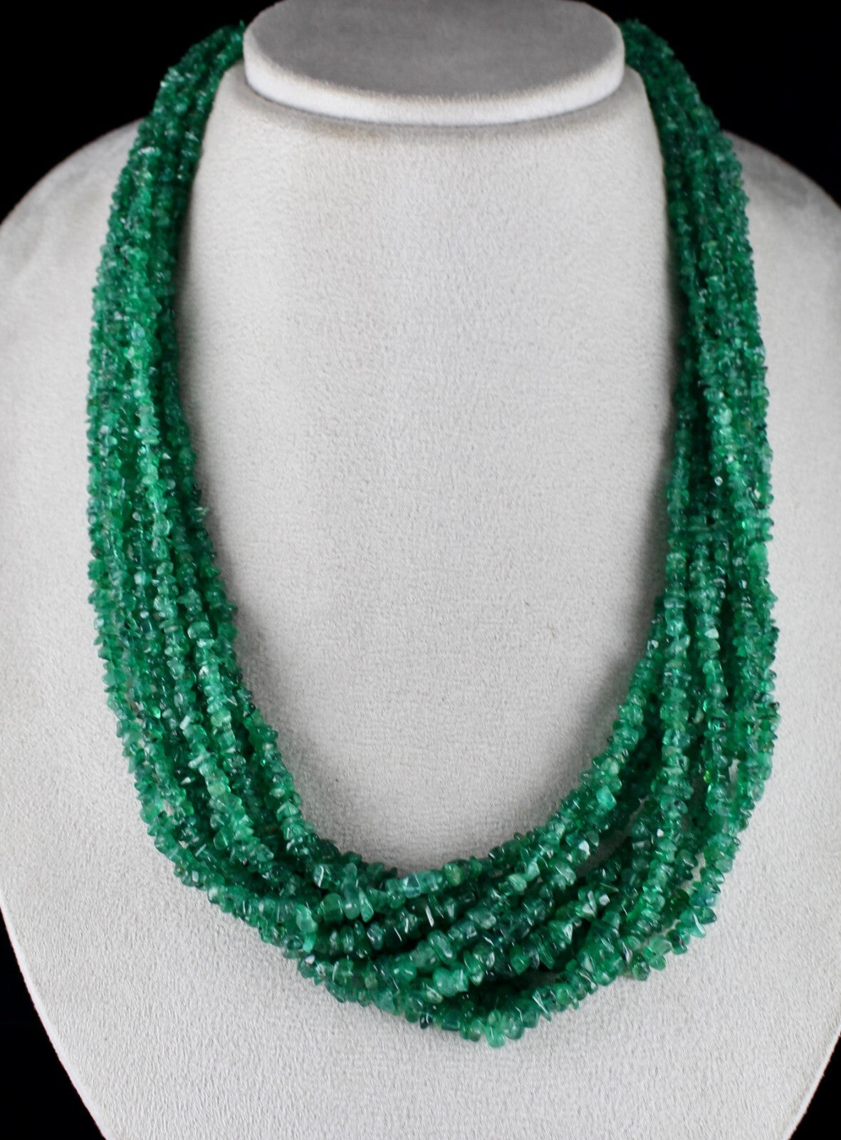 Vintage Natural Emerald Bead Necklace 11L 711 Ct Uncut Certified Gemstone Silver